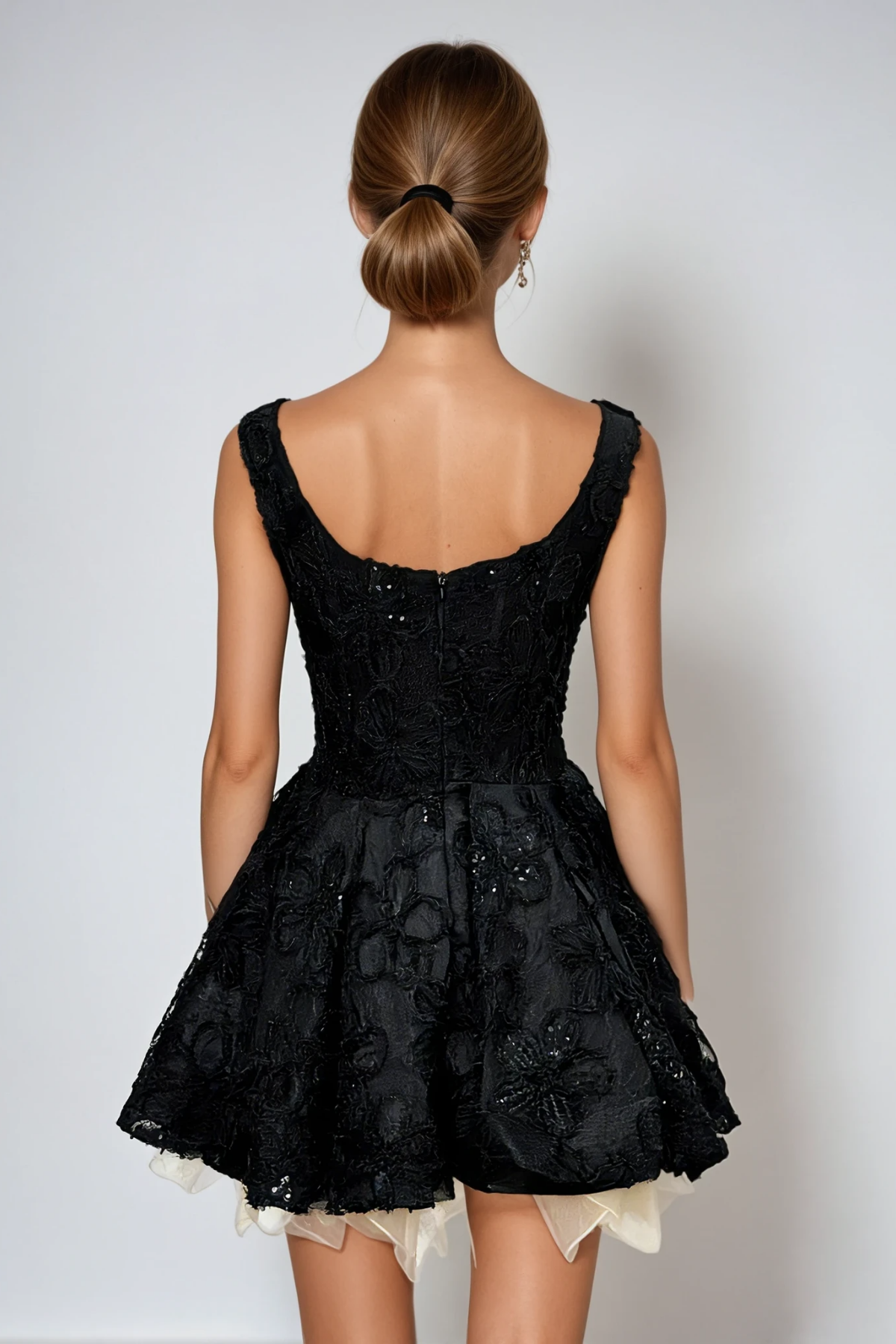 Sequin Lace Bustier Ruffle Fit and Flare Mini Dress - View 4