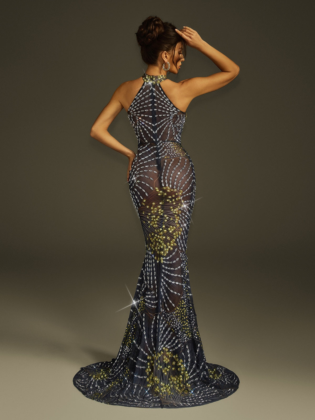Crystal Mesh Mermaid  Maxi Dress - View 6