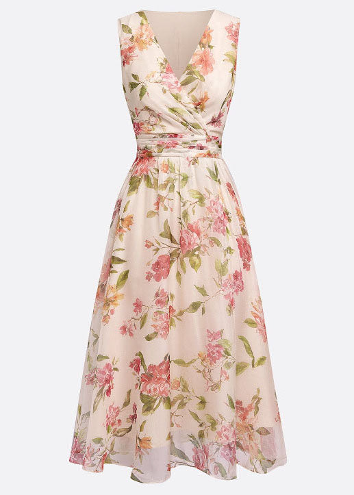 Floral Print Wrap V-Neck Sleeveless Belted Pleated Midi Dress - View 4