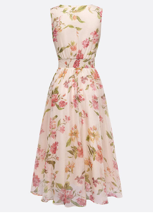 Floral Print Wrap V-Neck Sleeveless Belted Pleated Midi Dress - View 5