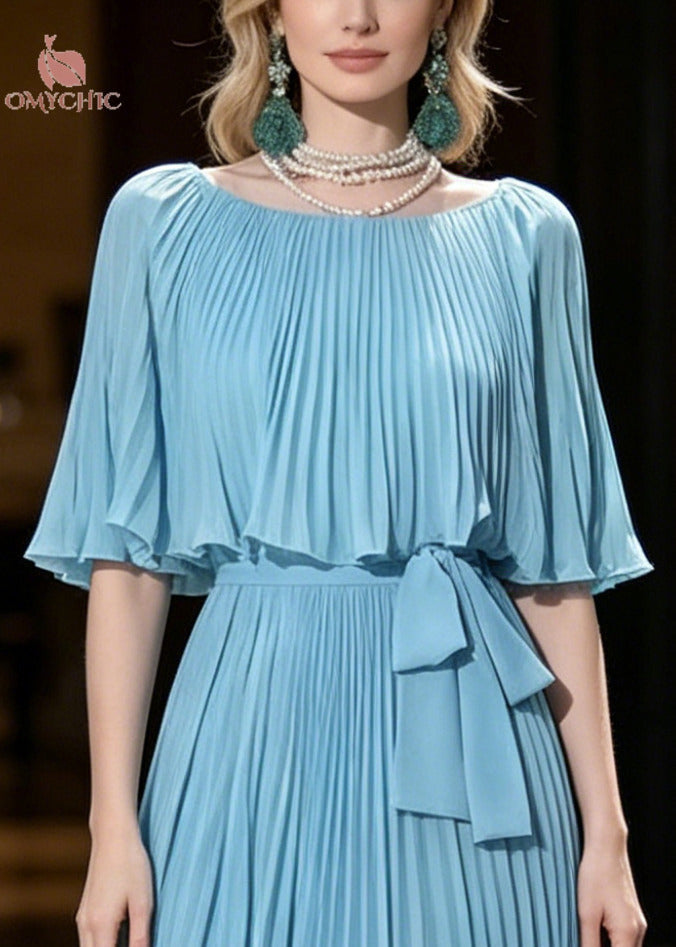 Chiffon Accordion Pleated Round Neck Cape A-Line Midi Dress - View 2