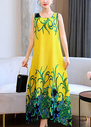 Scroll Border Print Crew Neck Sleeveless Midi Dress - View 2