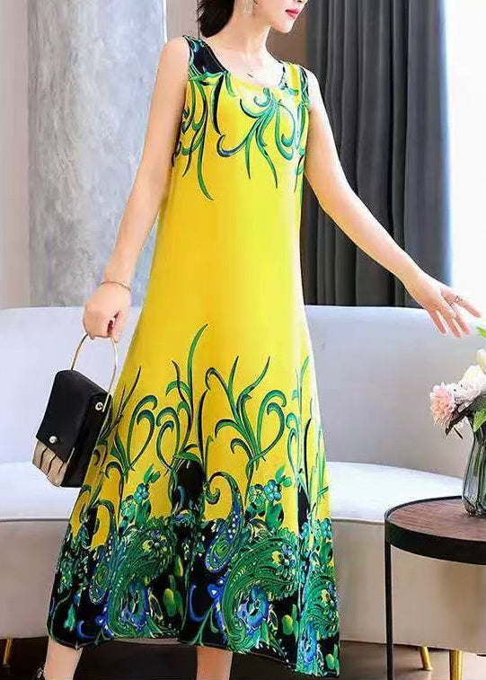 Scroll Border Print Crew Neck Sleeveless Midi Dress - View 3