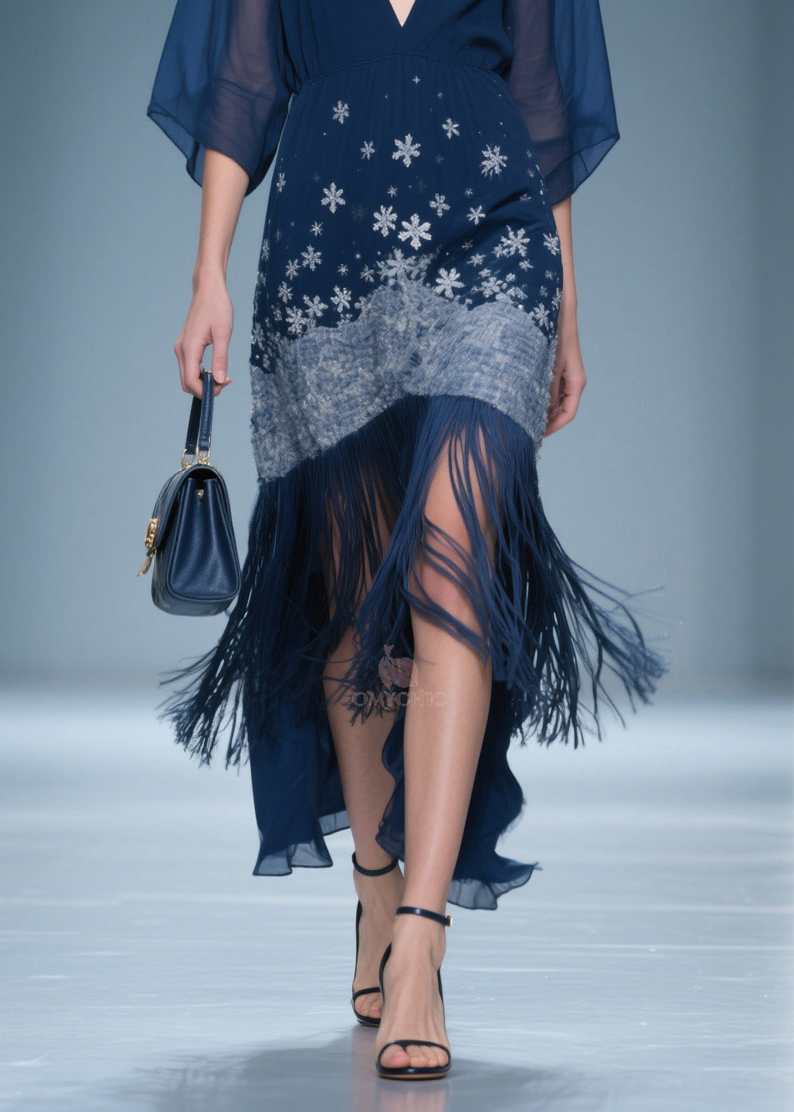 Fine V Neck Print Tassel Chiffon Maxi Dresses Summer - View 4