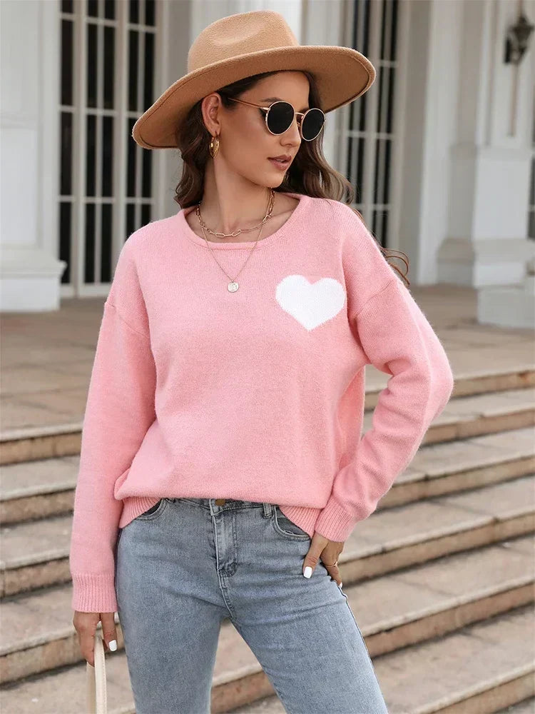 Fitshinling Heart Basic Autumn Winter Long Sleeve Cozy Green Christmas Sweater Pink / S Sweaters-L