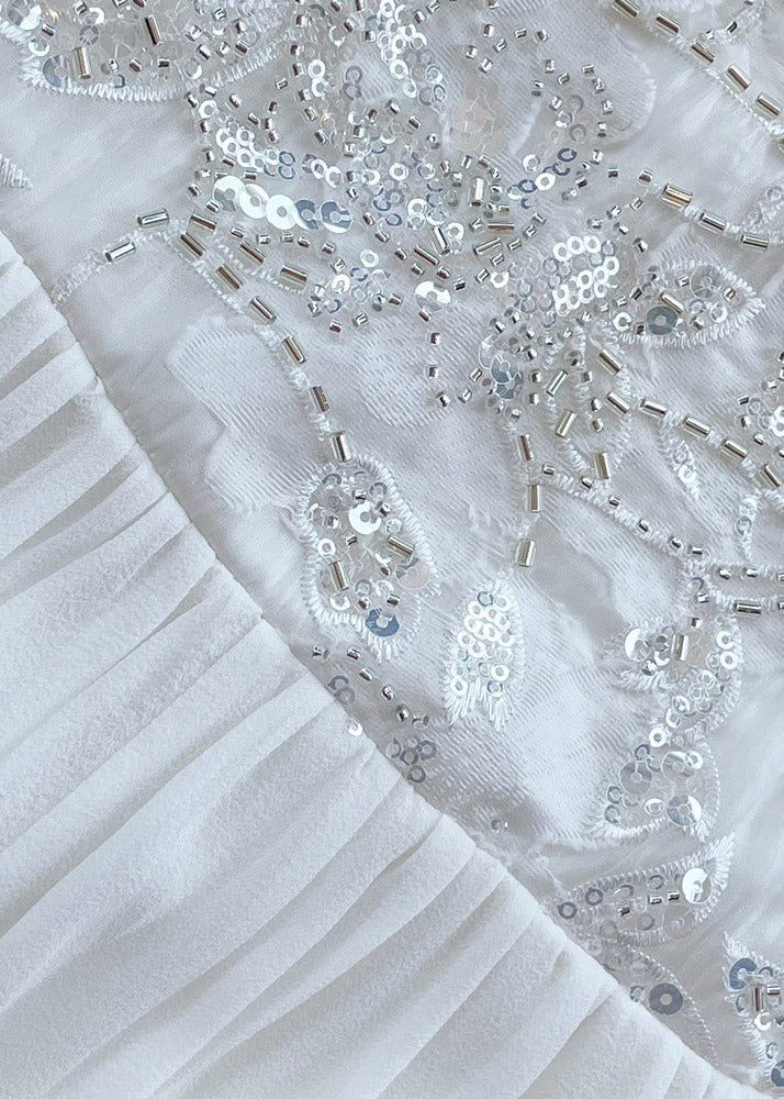 Chiffon Puff Sleeve Lace Embroidered Round Neck A-Line Maxi Dress - View 5