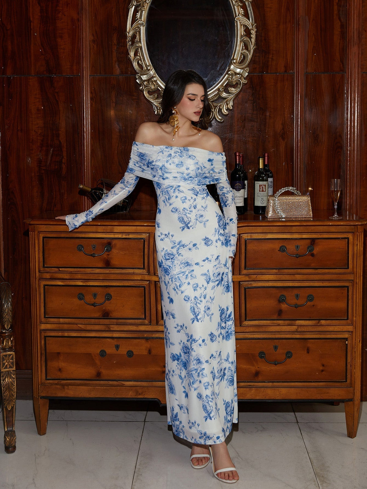 Flounce Sleeve Off Shoulder Mesh Bodycon Dress - View 20