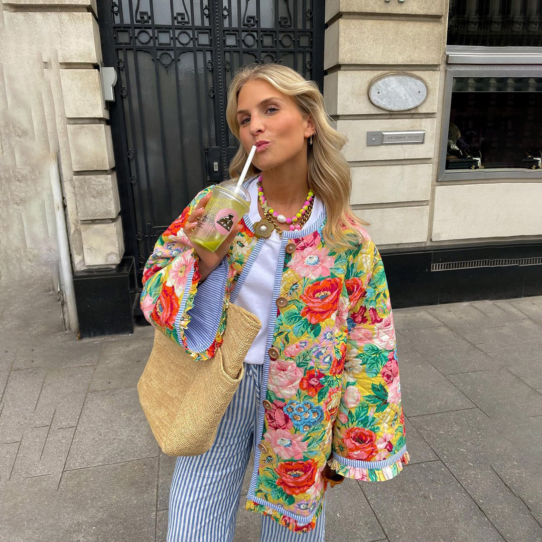 Floral Quilted Open Front Jacket