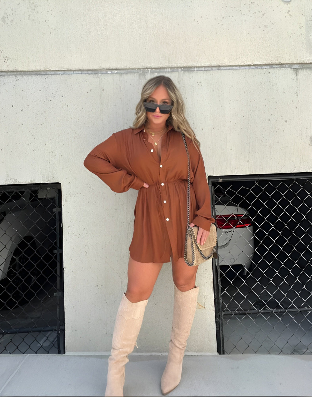 Satin Collared Button Front Long Sleeve Tie Waist Shirt Mini Dress - View 16