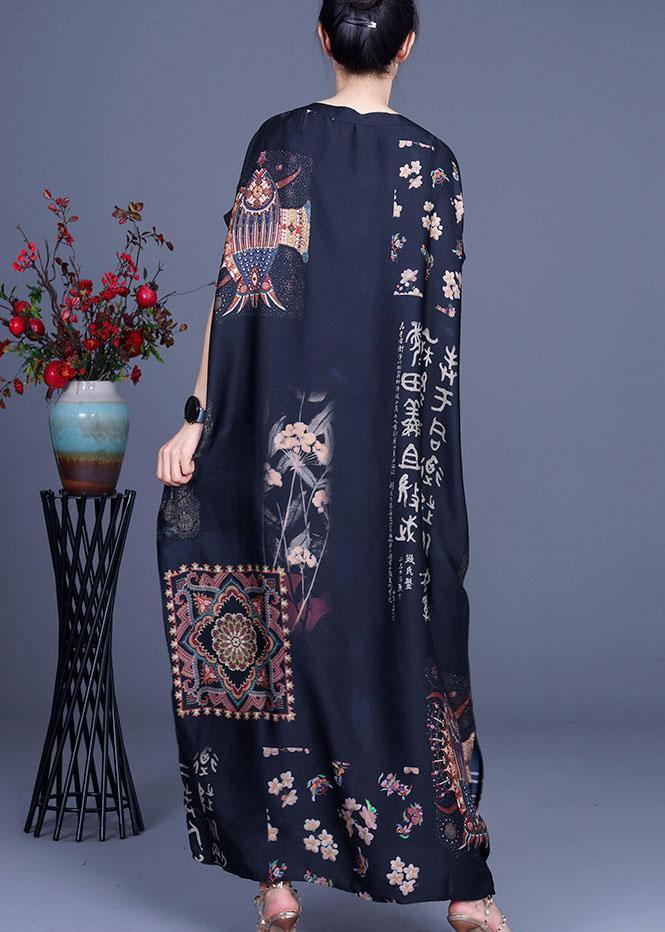 Chiffon Folk Art Print Round Neck Cap Sleeve Oversized Maxi Dress - View 4