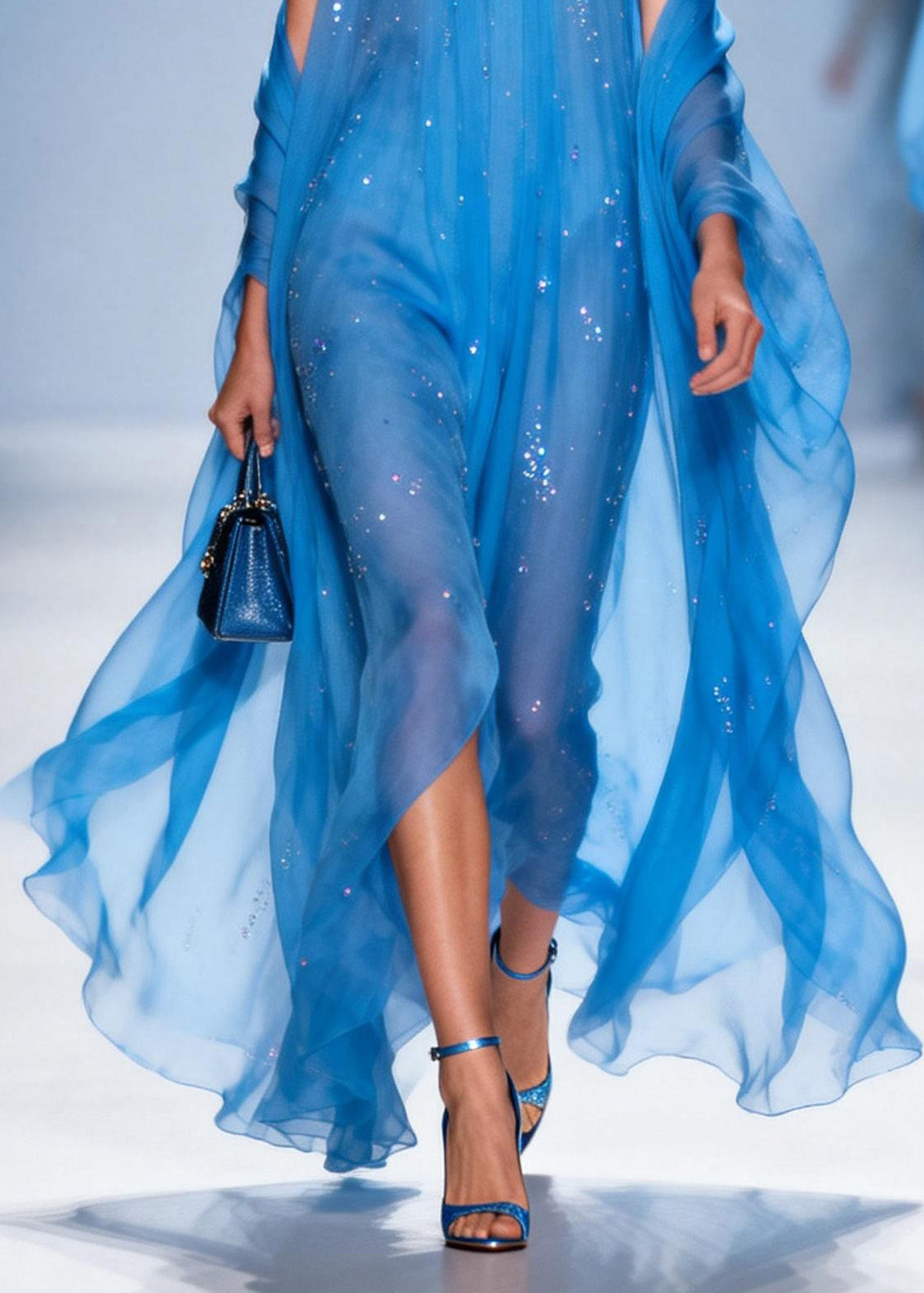 Sequin Scatter Halter Neck Sheer Chiffon Maxi Gown With Wrap - View 4