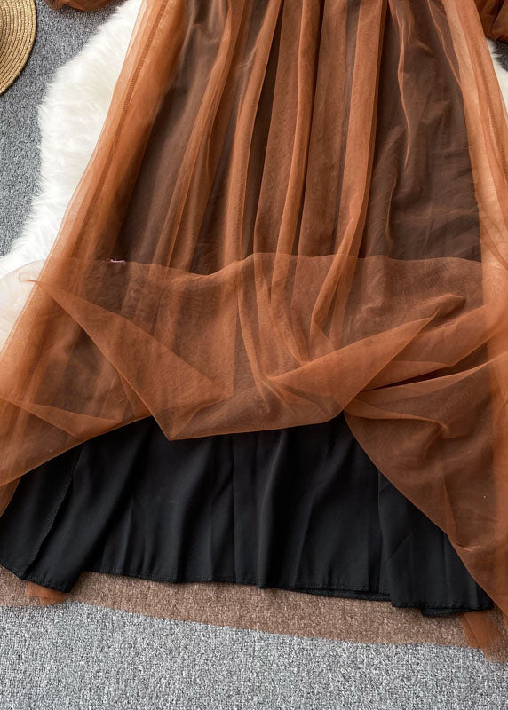 Mesh Overlay Square Neck Spaghetti Strap Cold Shoulder Maxi Gown - View 4