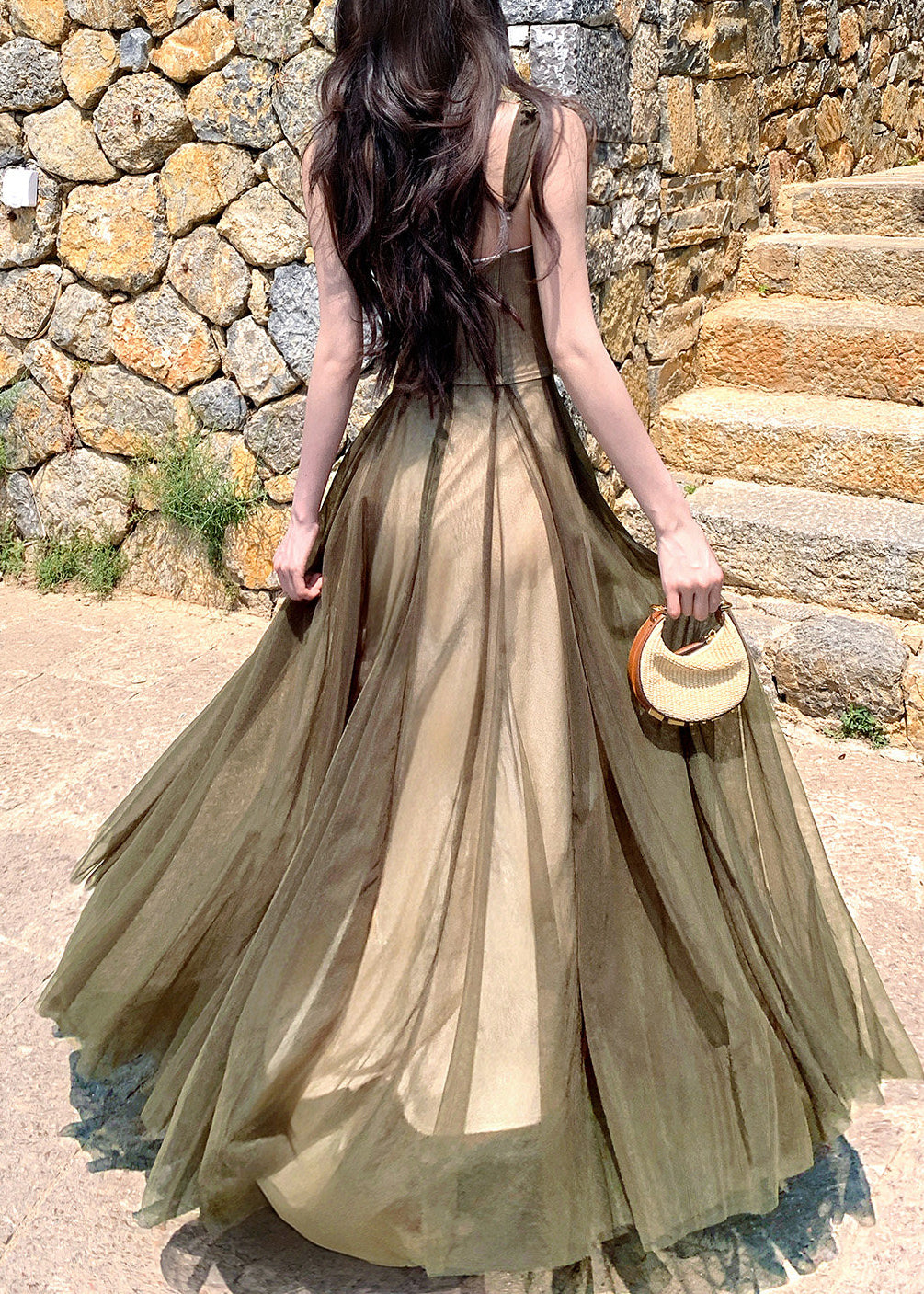 Floral Lace Appliqué One Shoulder A-Line Maxi Gown - View 5