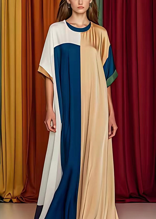 Geometric Color Block Crew Neck Sleeve Kaftan Maxi Dress - View 2