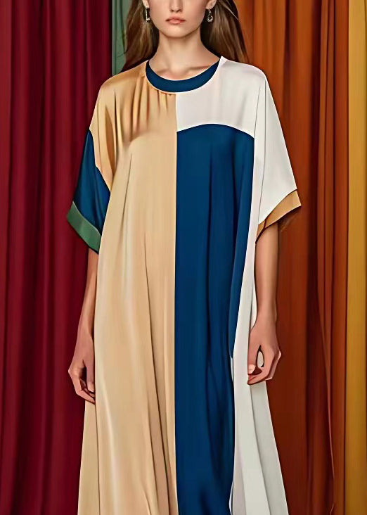 Geometric Color Block Crew Neck Sleeve Kaftan Maxi Dress - View 4
