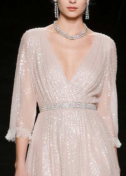 Sequin Deep V-Neck Wrap Tassel Hem Fit and Flare Mini Party Dress - View 2
