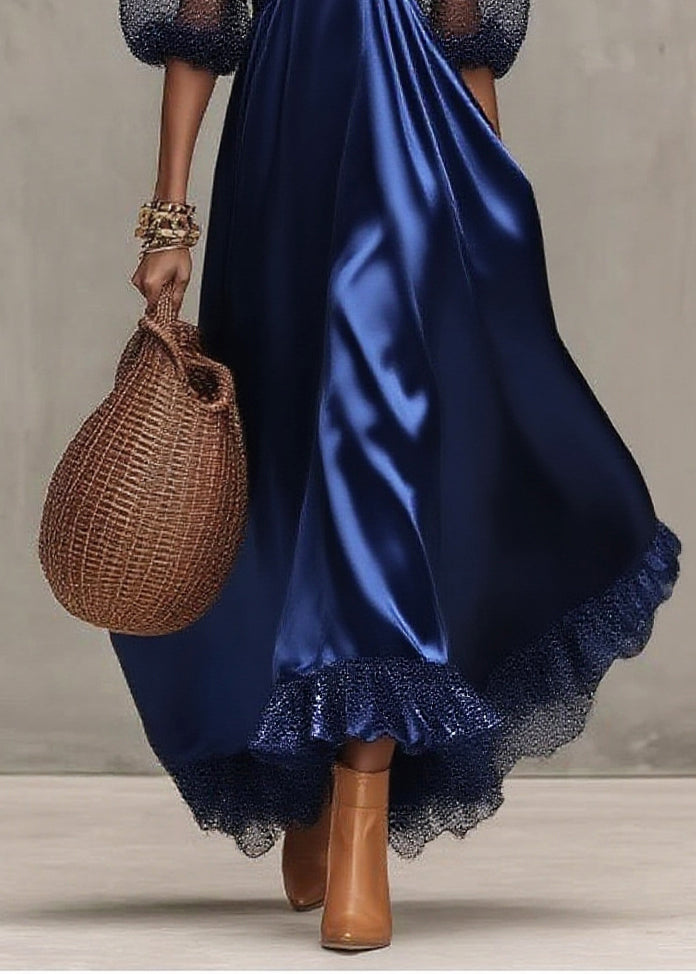 Sequin Mesh Puff Sleeve Sweetheart Neck Empire Waist Maxi Gown - View 4