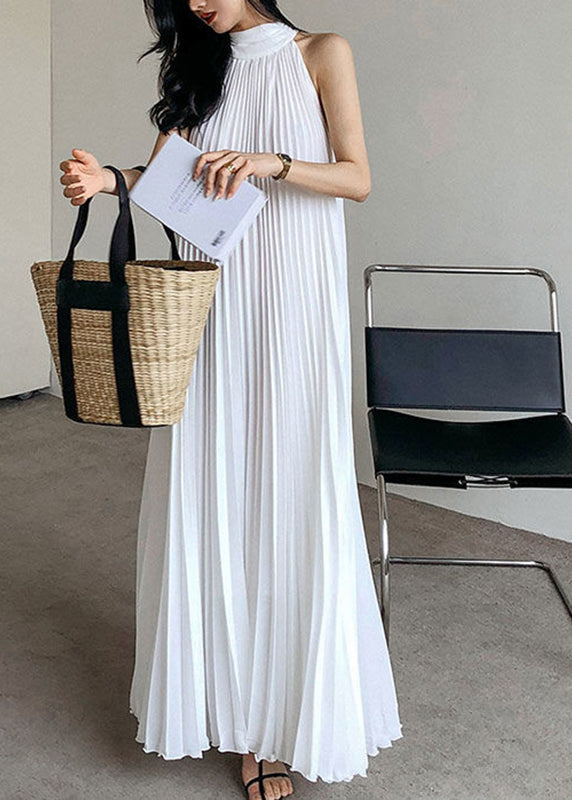 Halter Neck Sleeveless Pleated Flowy Chiffon Maxi Dress - View 2