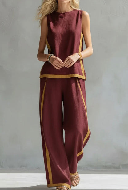 Contrast Trim Sleeveless Top and Wide Leg Pants Two Piece Set 6