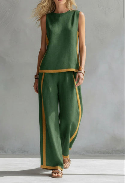 Contrast Trim Sleeveless Top and Wide Leg Pants Two Piece Set 5