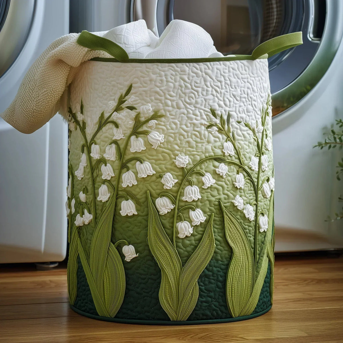 Floral Embroidered Quilted Storage Laundry Basket 6