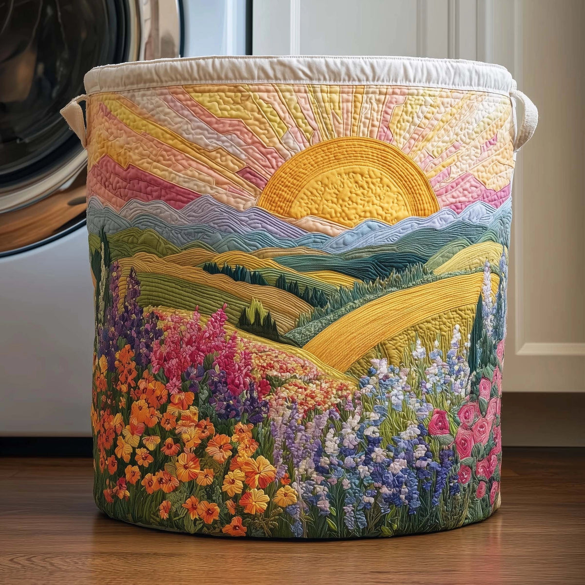 Quilted Sheep Print Fabric Storage Basket 7