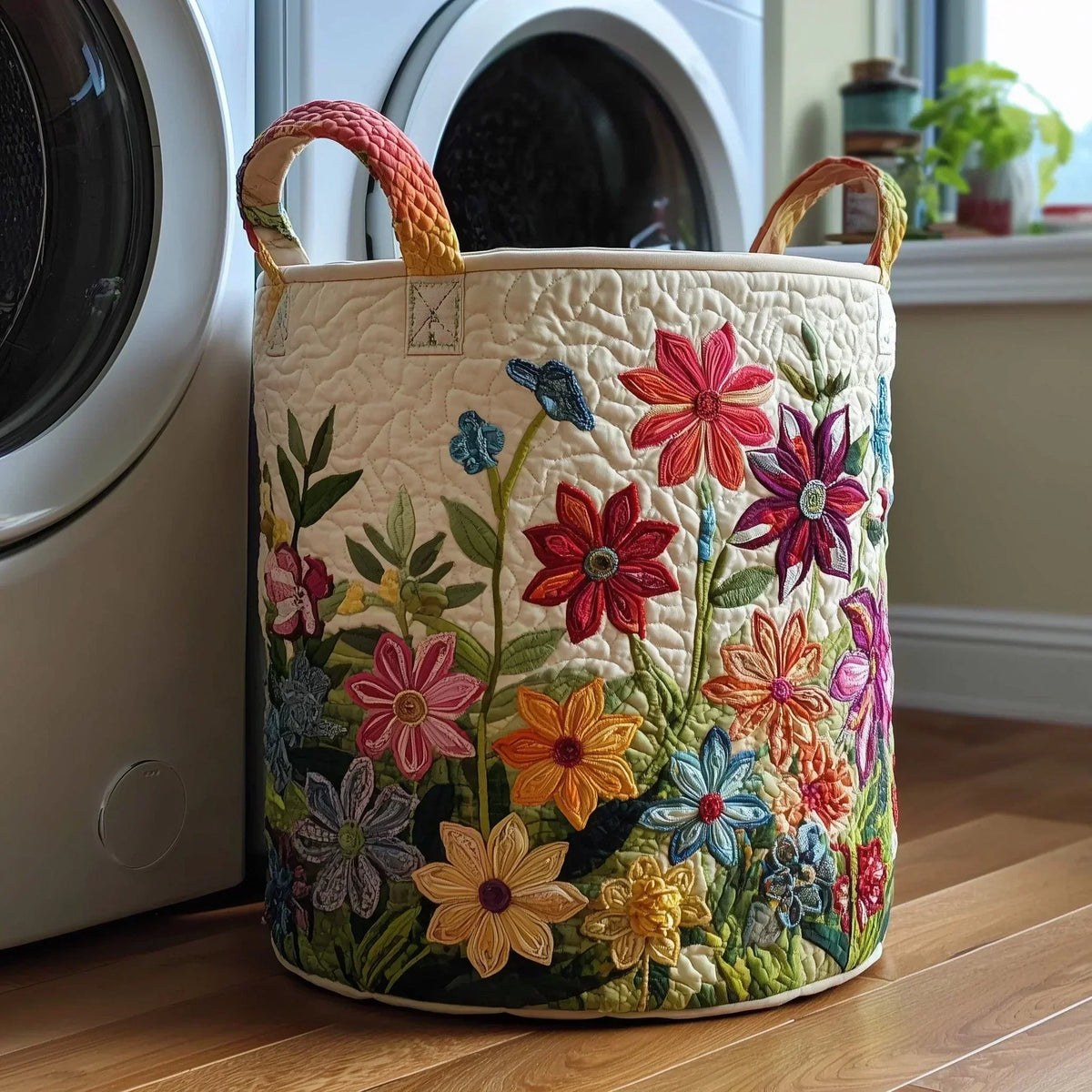 Sheep Print Quilted Round Laundry Storage Basket 6