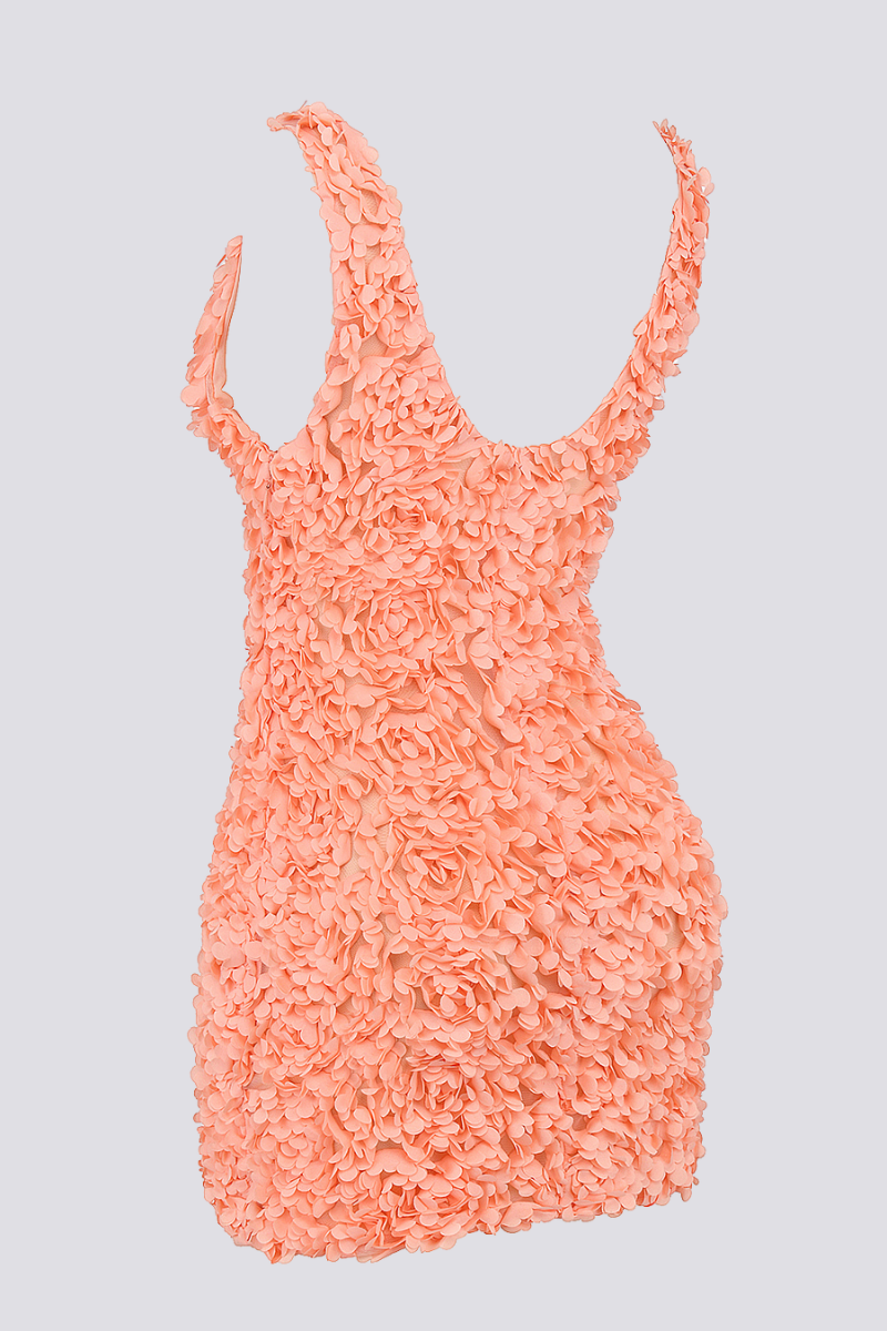 3D Floral Applique Plunge V-Neck Bodycon Mini Dress - View 6