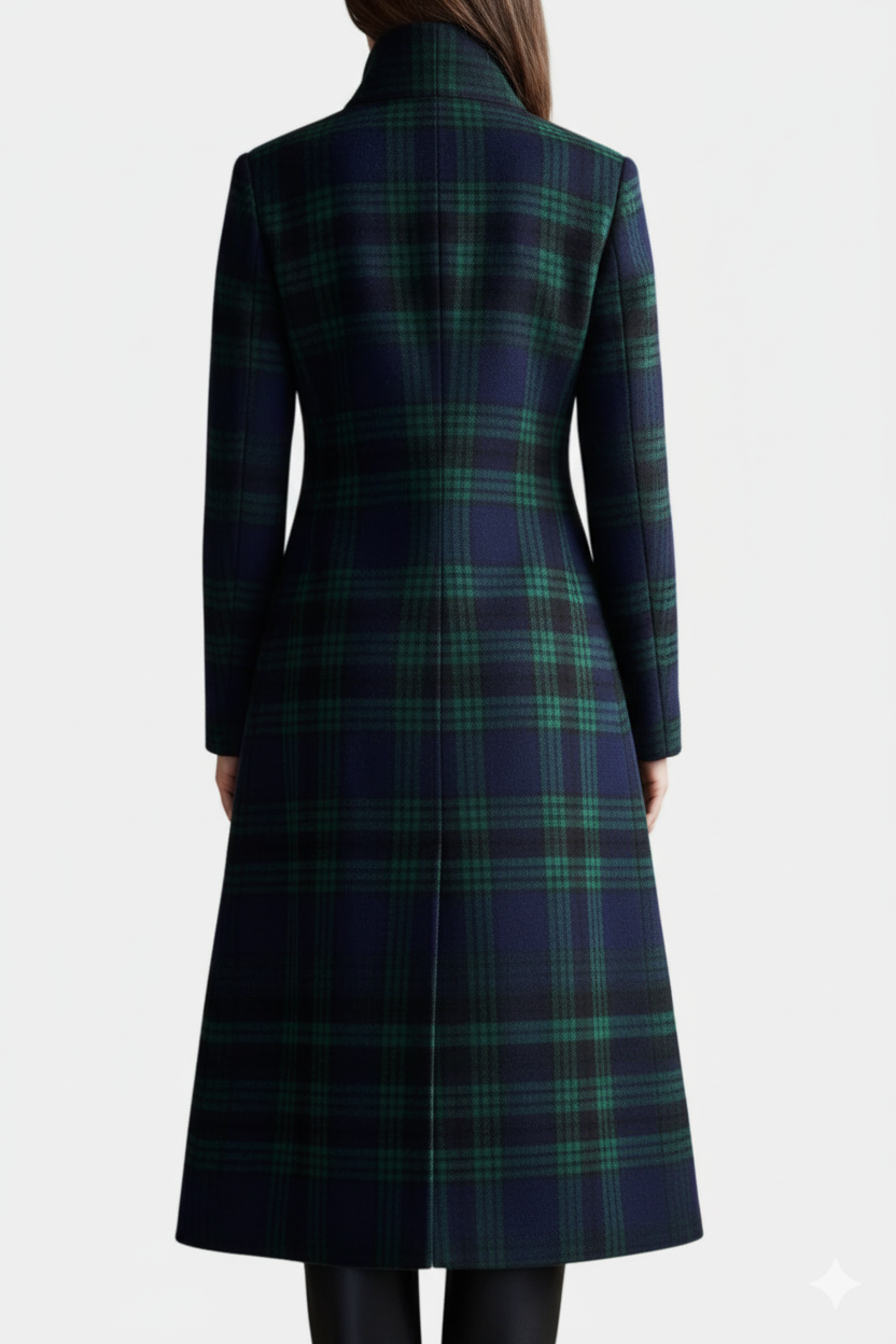Plaid Stand Collar Single Breasted Longline Coat 5