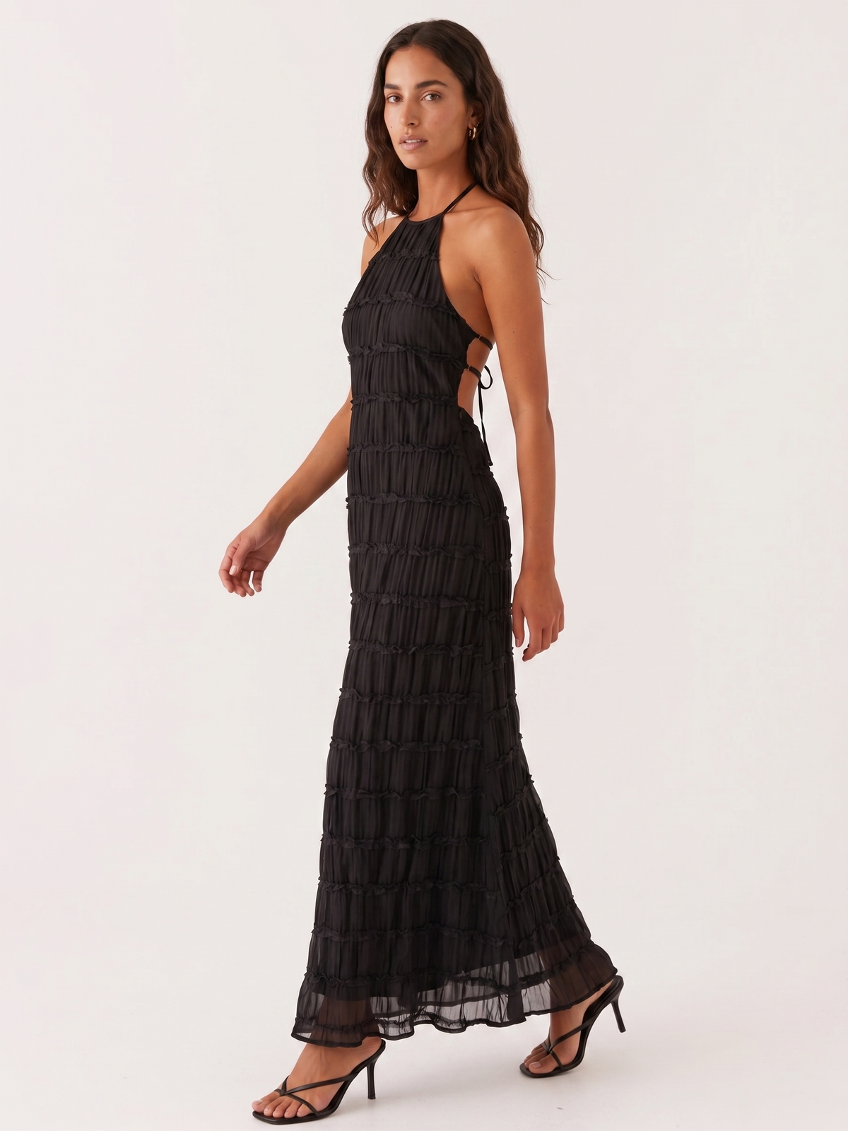 Textured Halter Neck Sleeveless Column Maxi Dress 19