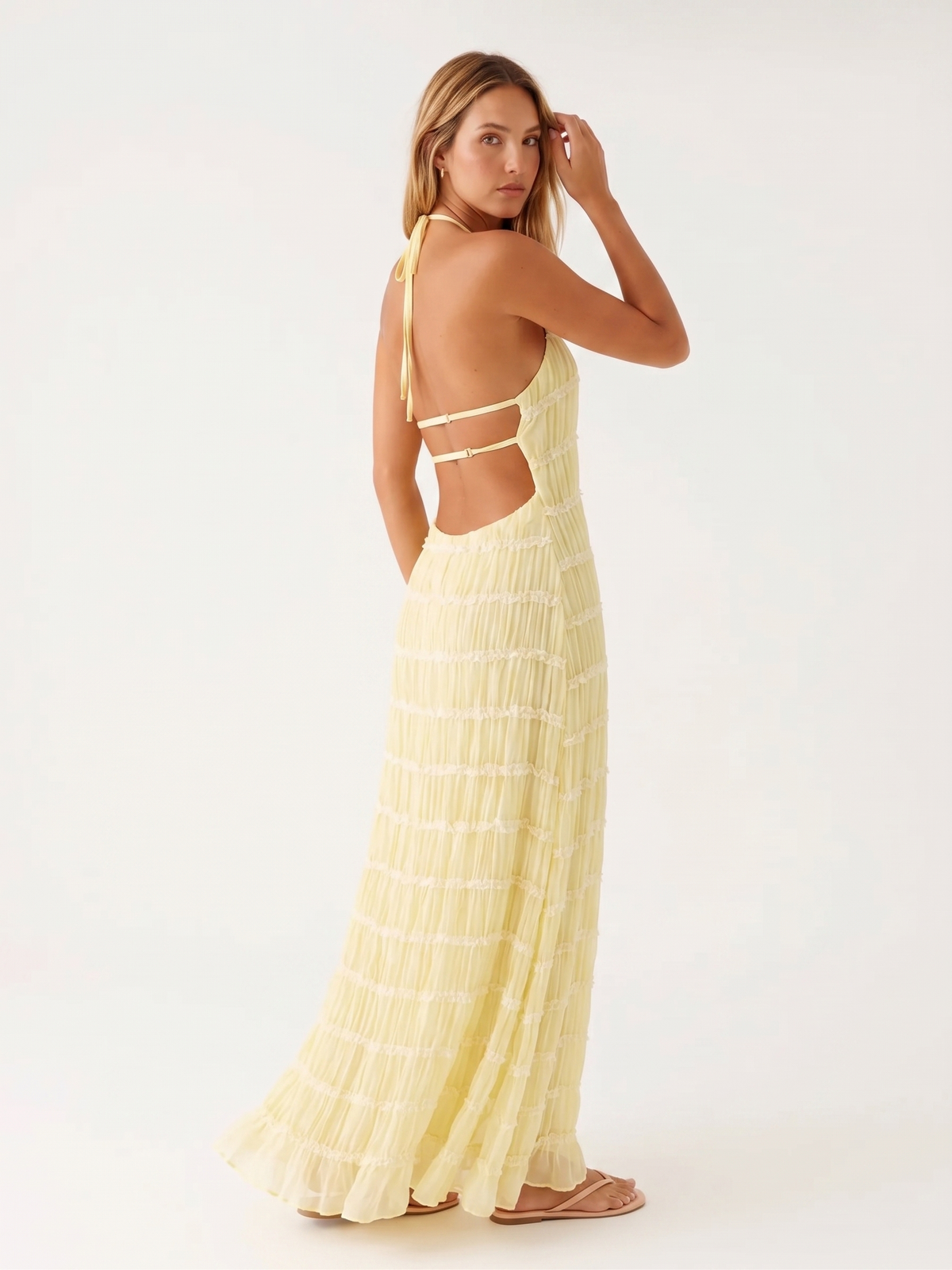Textured Halter Neck Sleeveless Column Maxi Dress 9
