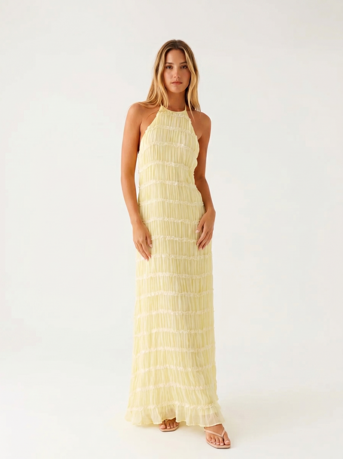 Textured Halter Neck Sleeveless Column Maxi Dress 10