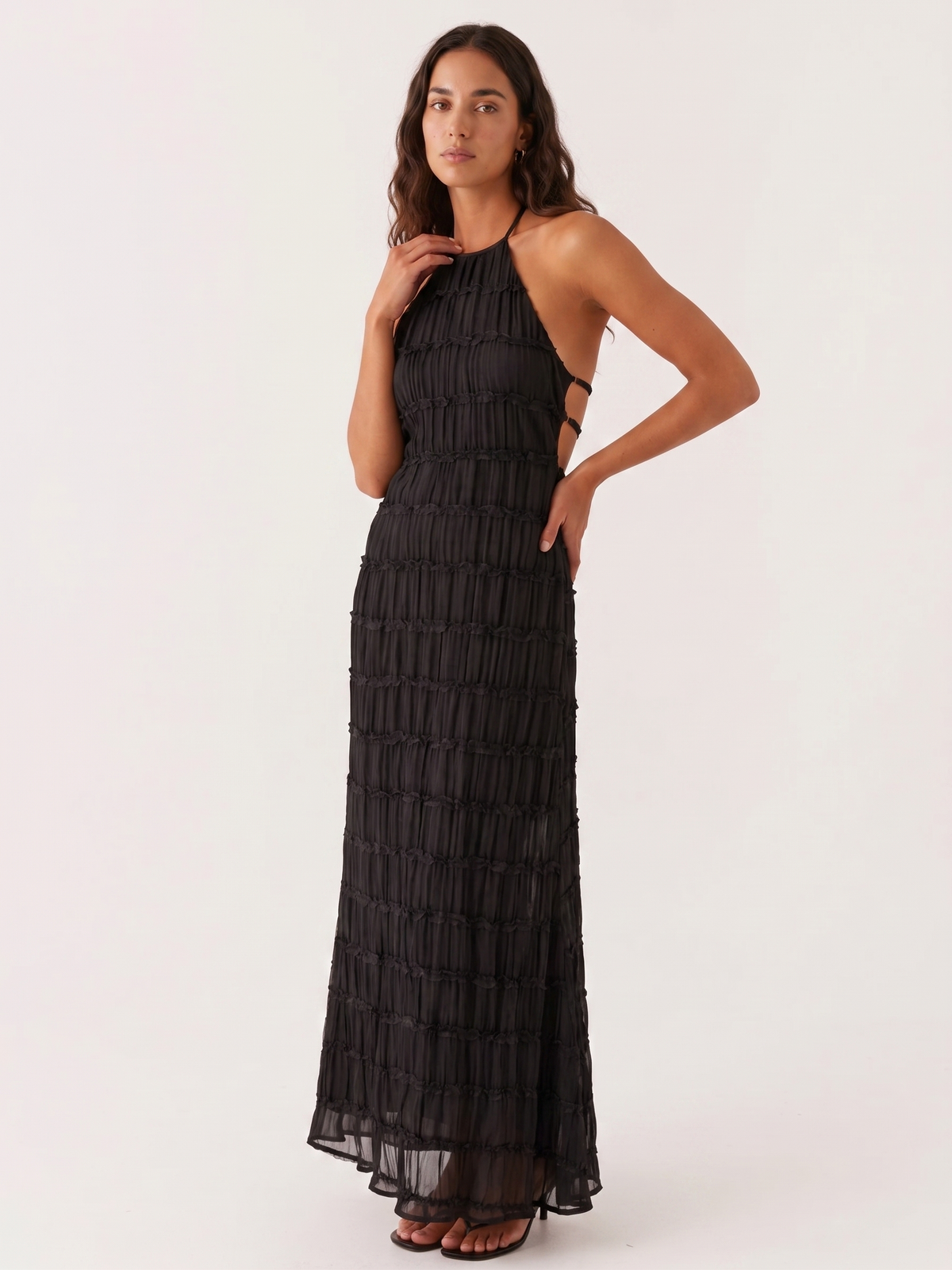 Textured Halter Neck Sleeveless Column Maxi Dress 18