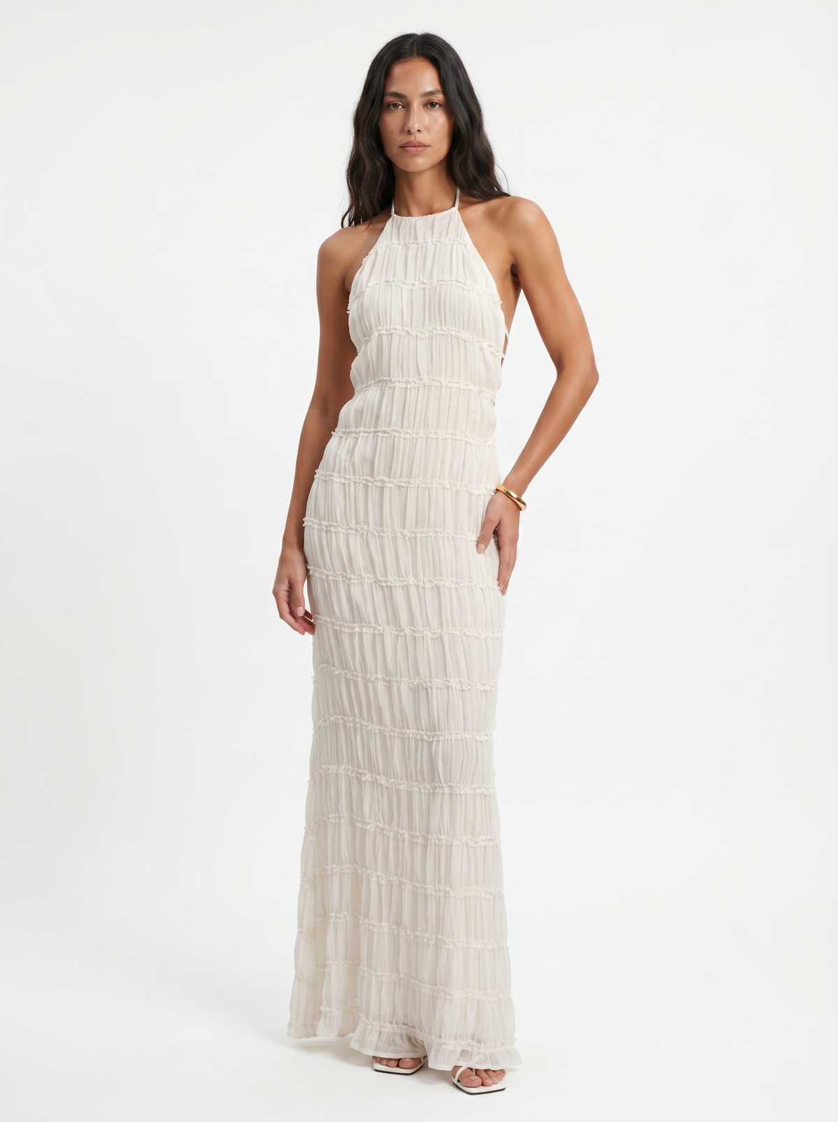 Textured Halter Neck Sleeveless Column Maxi Dress 2