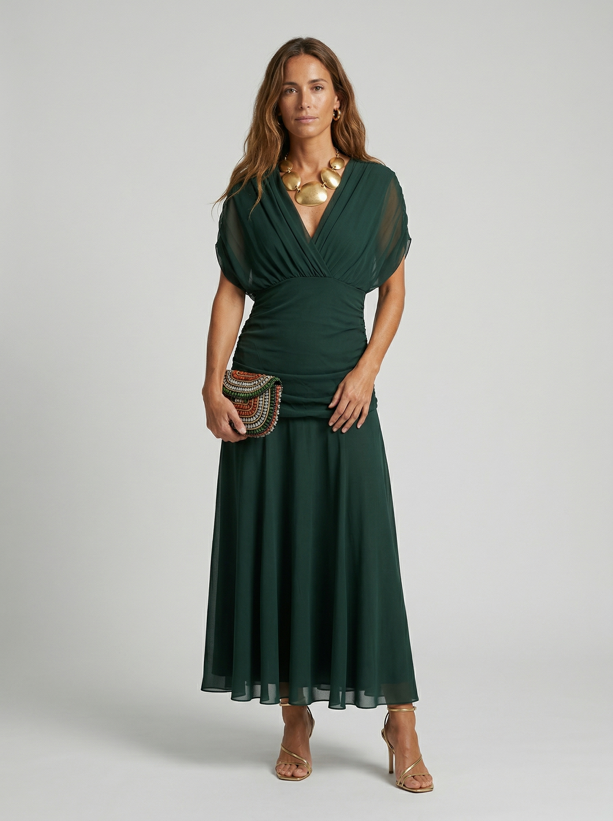 Floral Chiffon Off Shoulder Ruched Wedding Guest Dress 15
