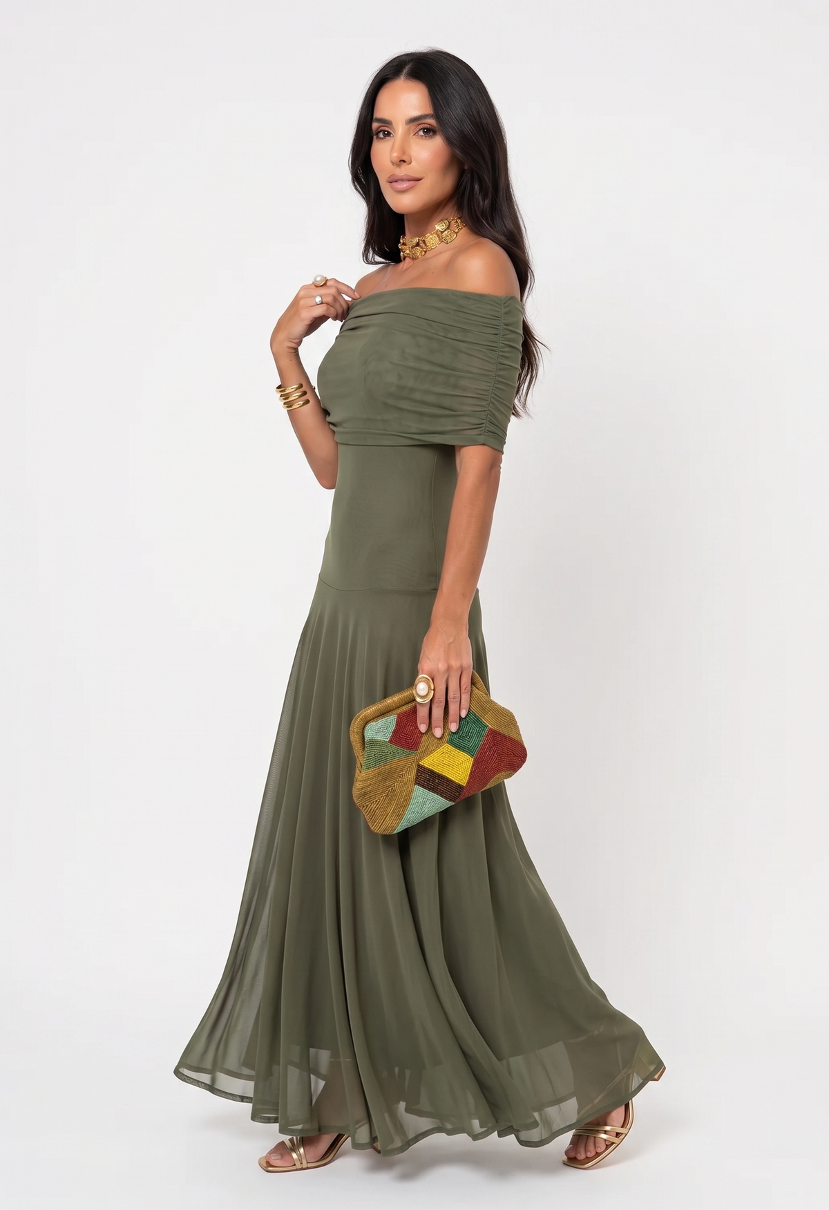 Abstract Print Chiffon One Shoulder Ruched Maxi Gown 19