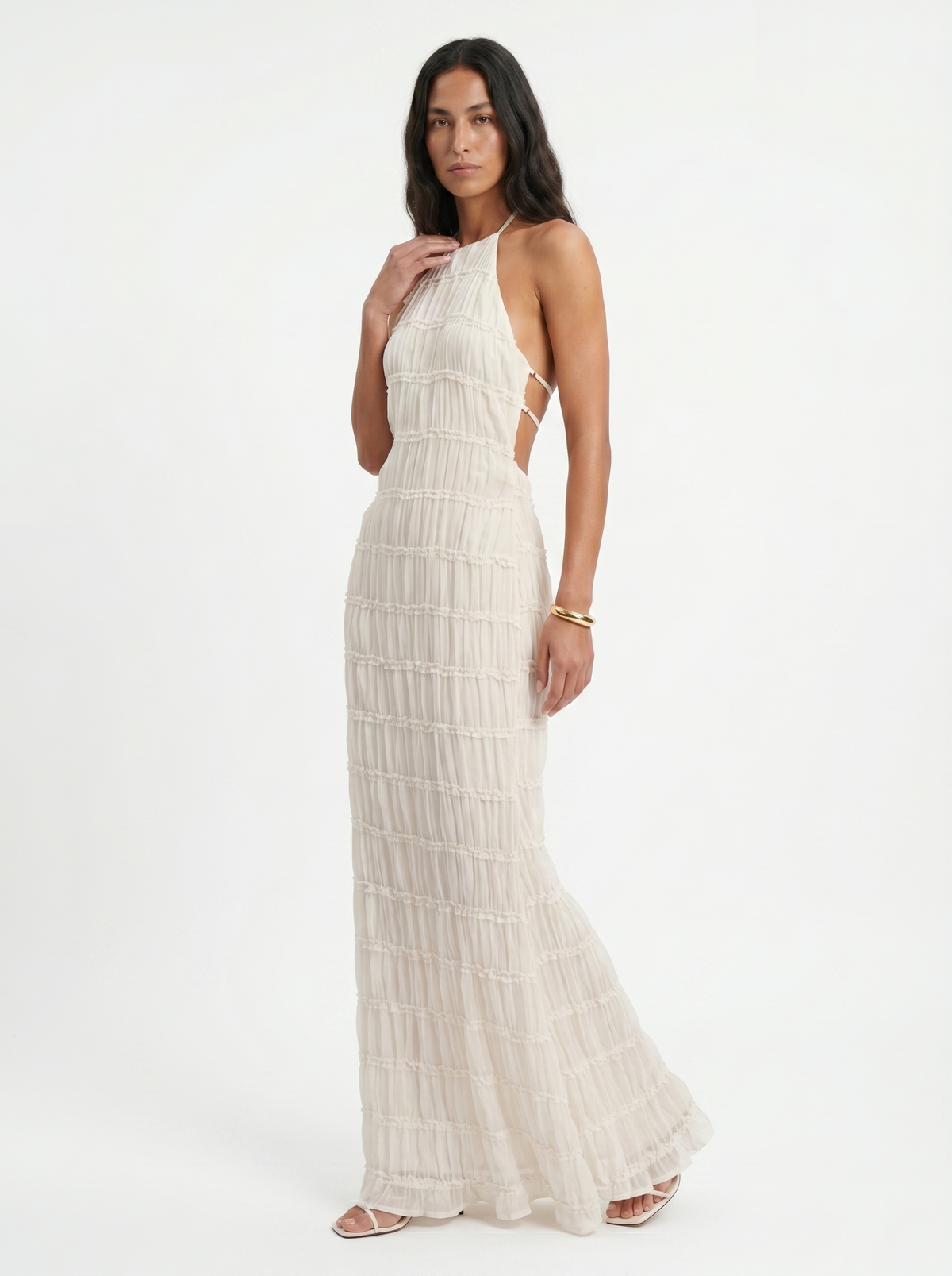 Textured Halter Neck Sleeveless Column Maxi Dress 3