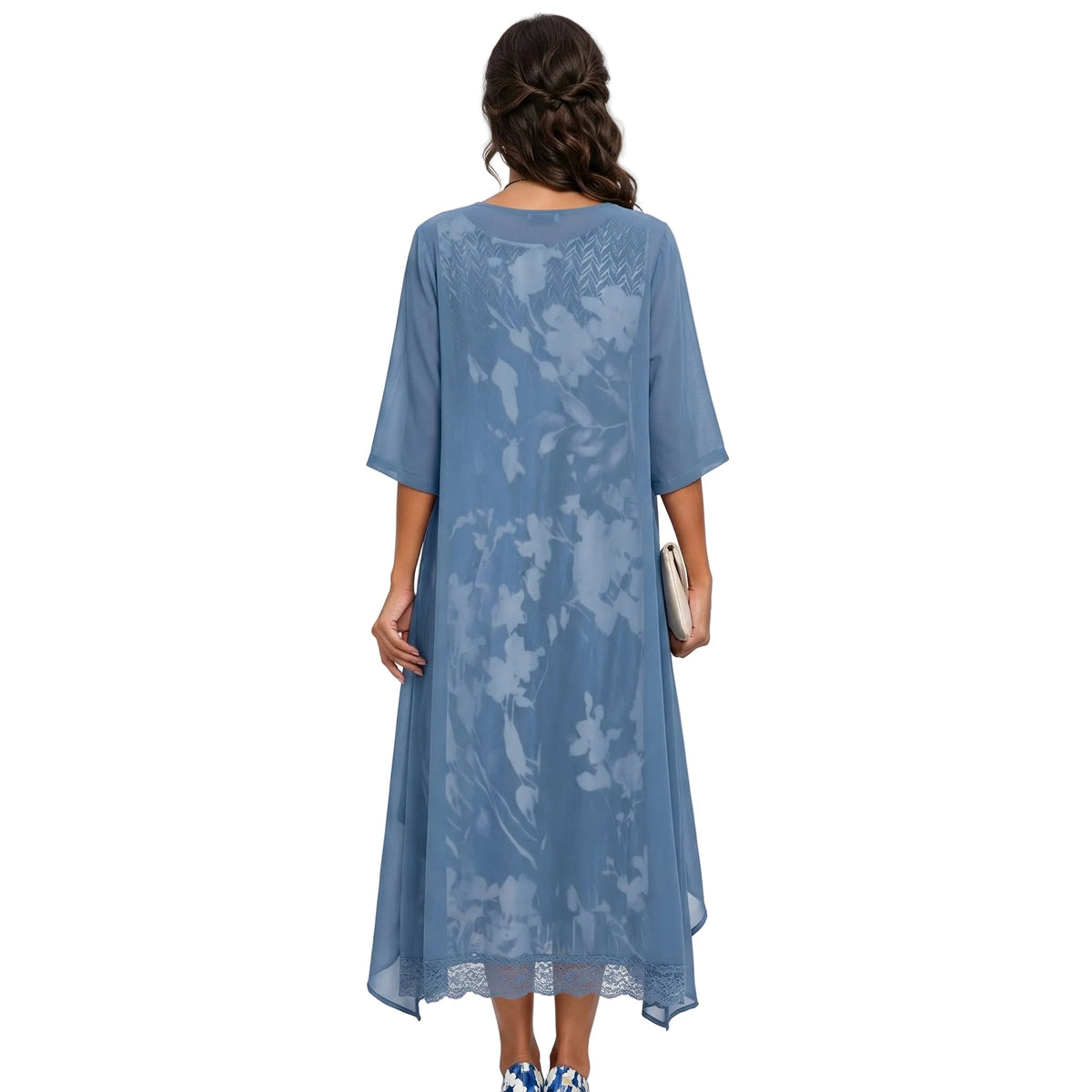 Floral Midi Dress and Chiffon Cardigan Two Piece Set 2