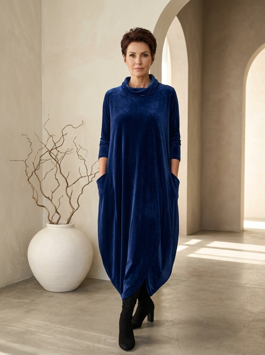 Cowl Neck Long Sleeve Velvet Cocoon Maxi Dress 3