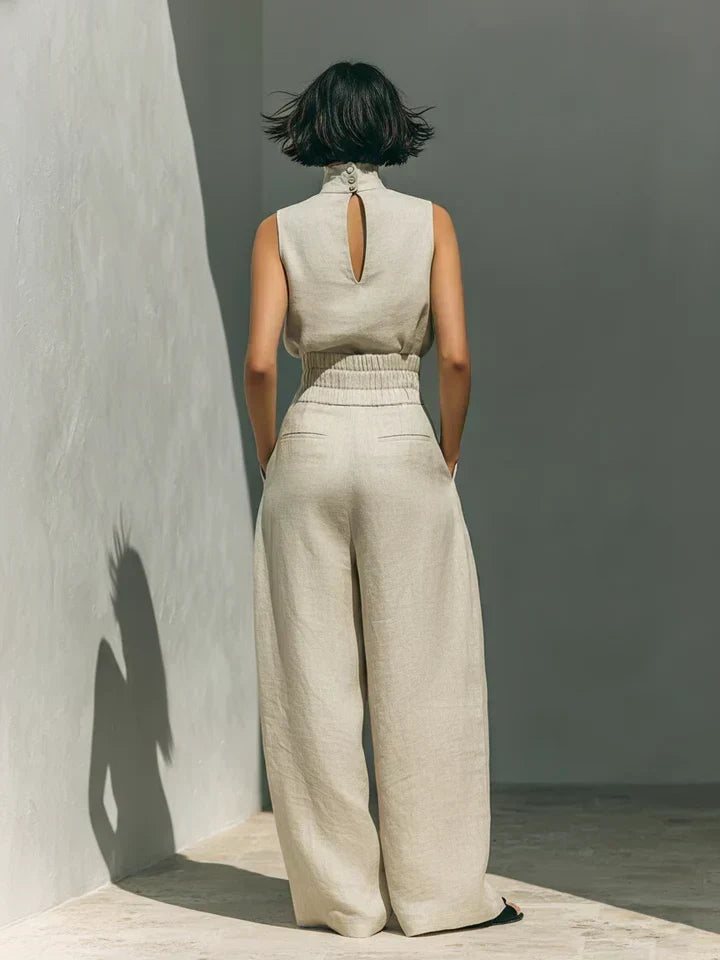 Sleeveless Mock Neck Top and Wide Leg Pants Two Piece Set 5
