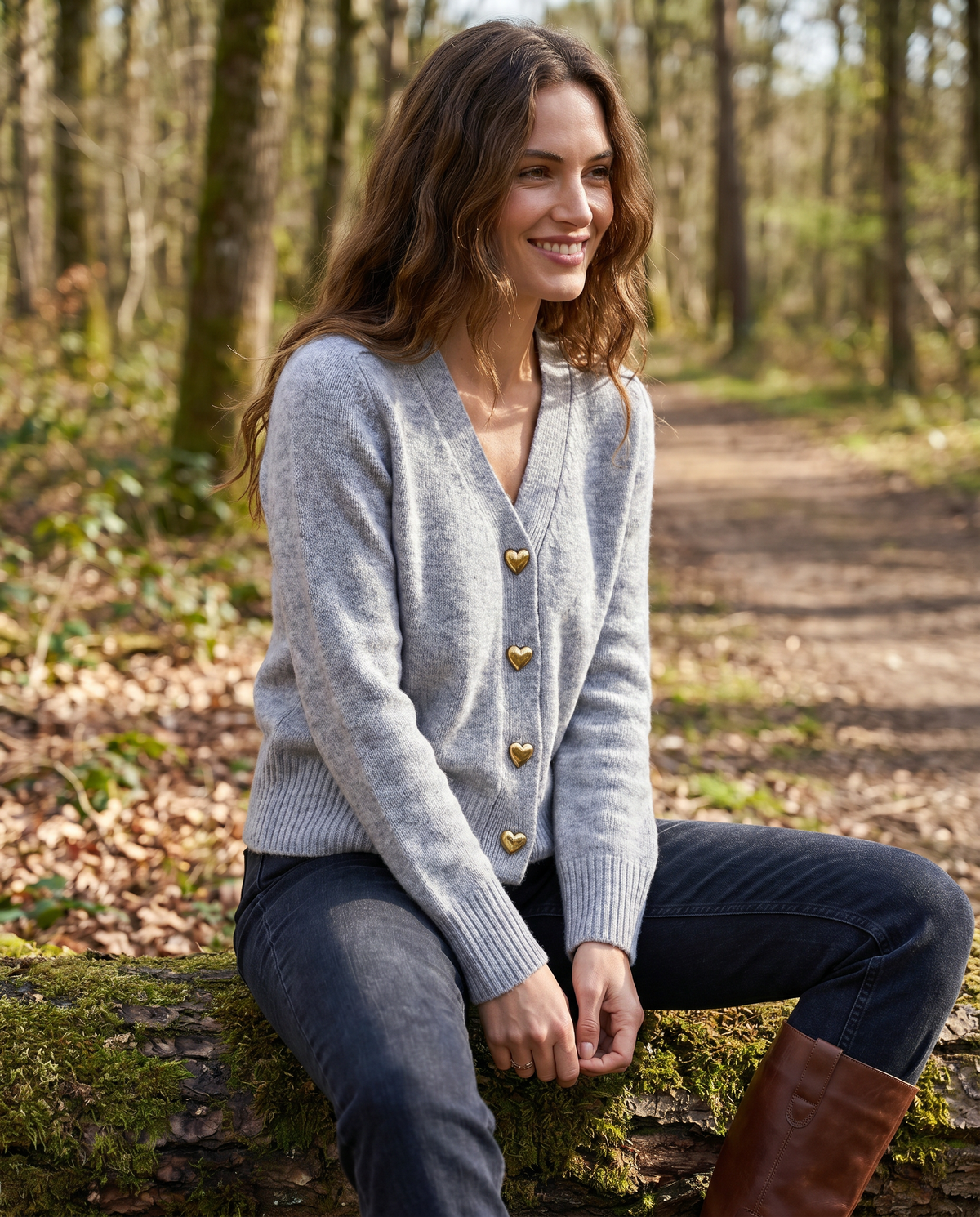 V-Neck Heart Button Front Knit Cardigan 2