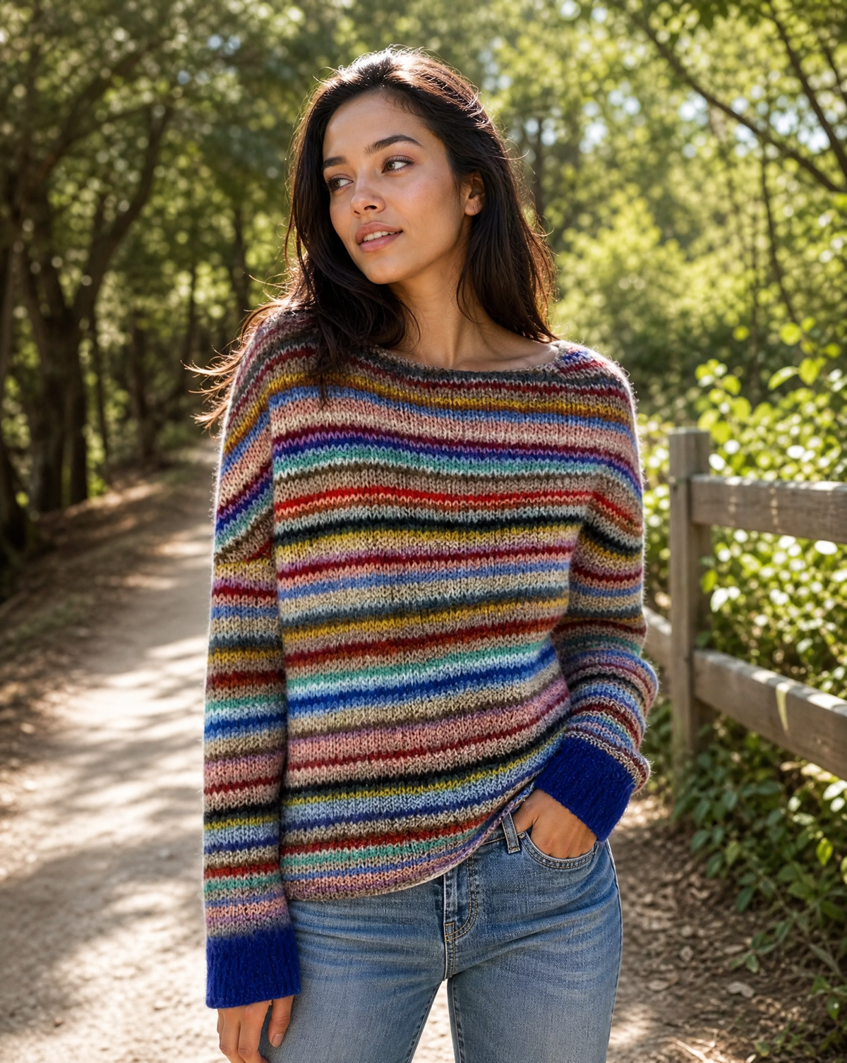 Striped Round Neck Long Sleeve Knit Sweater 9