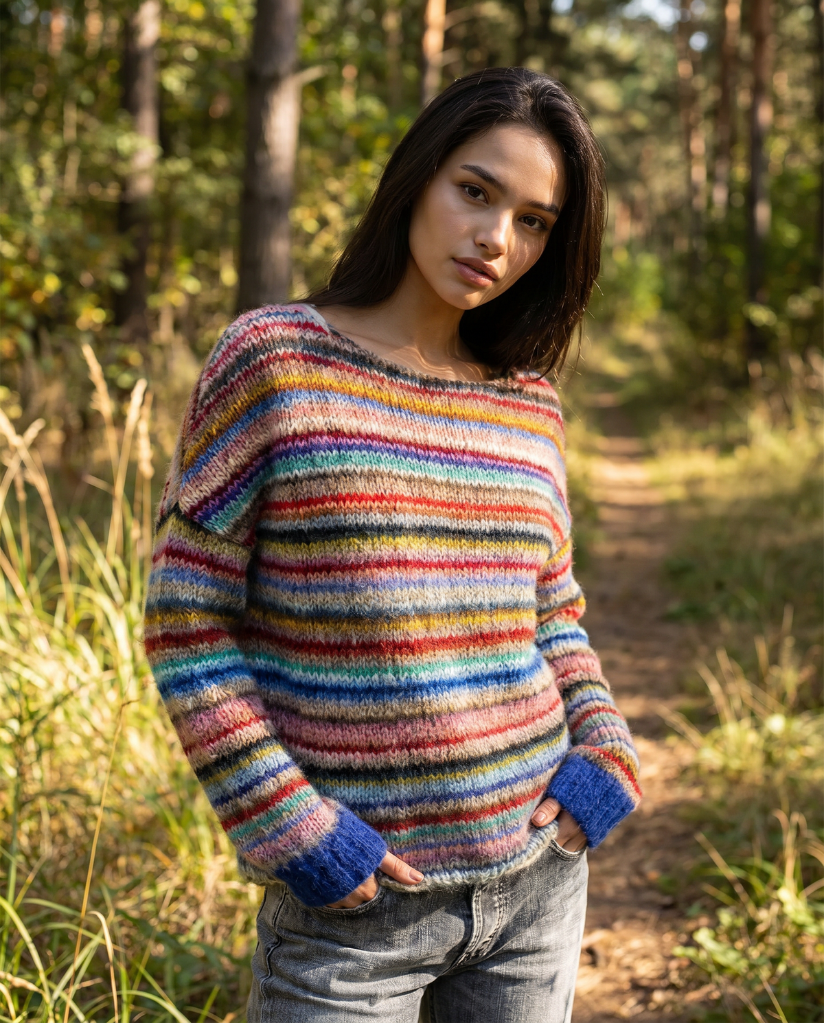 Striped Round Neck Long Sleeve Knit Sweater 8