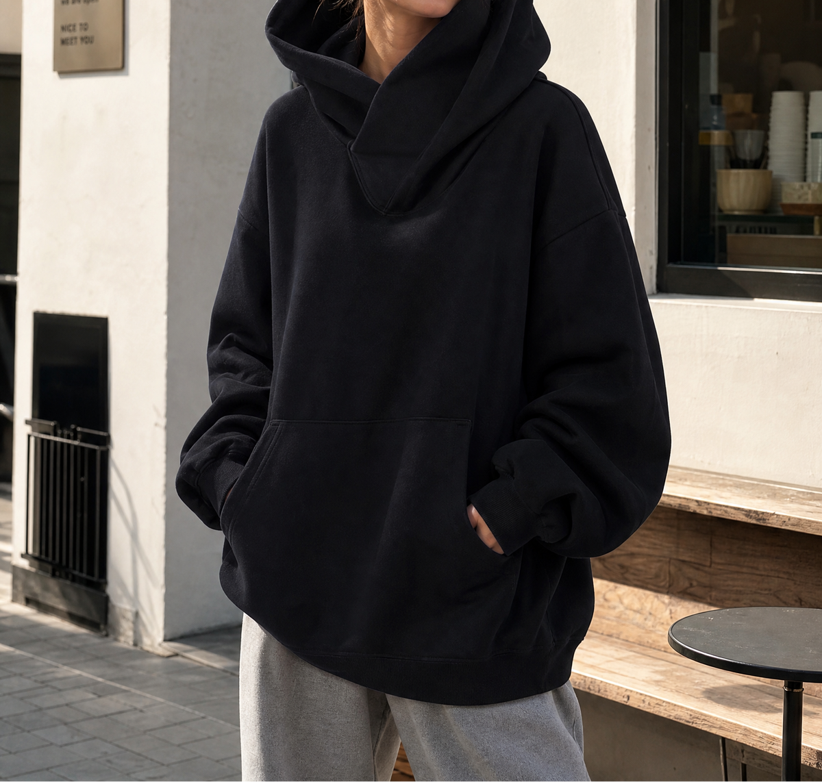 Oversized Drop Shoulder Kangaroo Pocket Hoodie 4