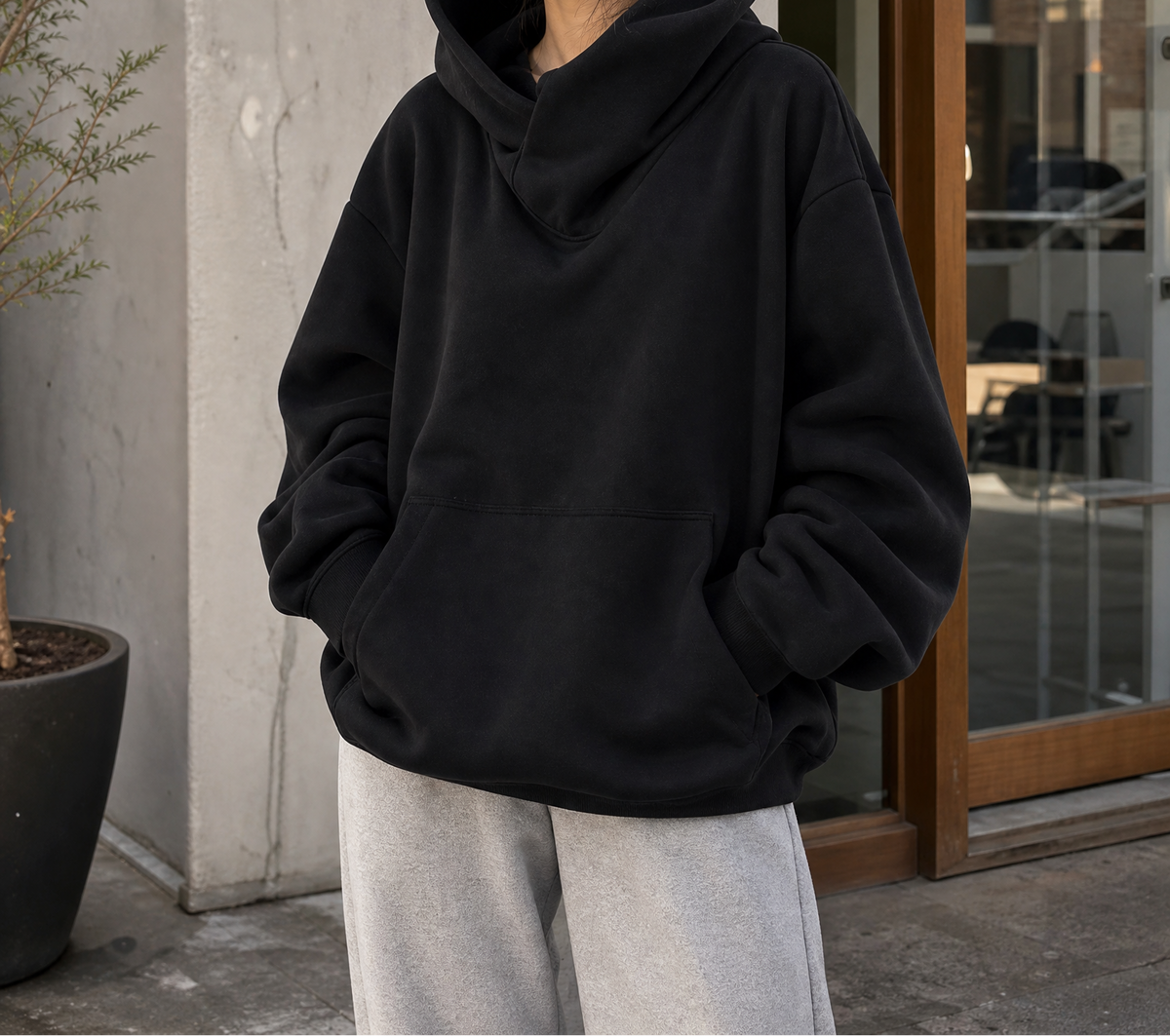 Oversized Drop Shoulder Kangaroo Pocket Hoodie 3