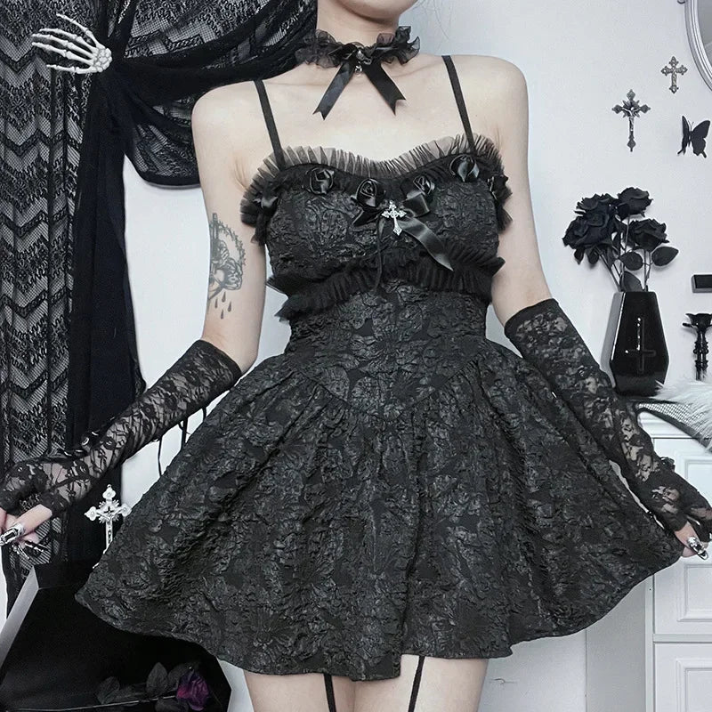Lace Corset Spaghetti Strap Ruffle A-Line Mini Dress - View 3