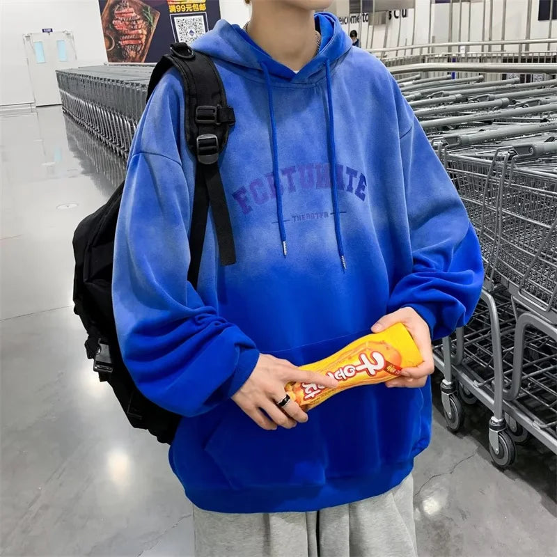 Gradient Letter Print Hip Hop Hoodie Blue / M(40-50KG)