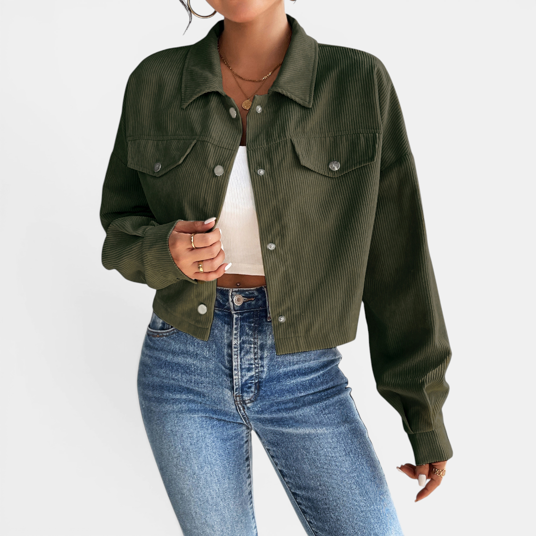Button Front Chest Pocket Corduroy Cropped Shirt Jacket 2