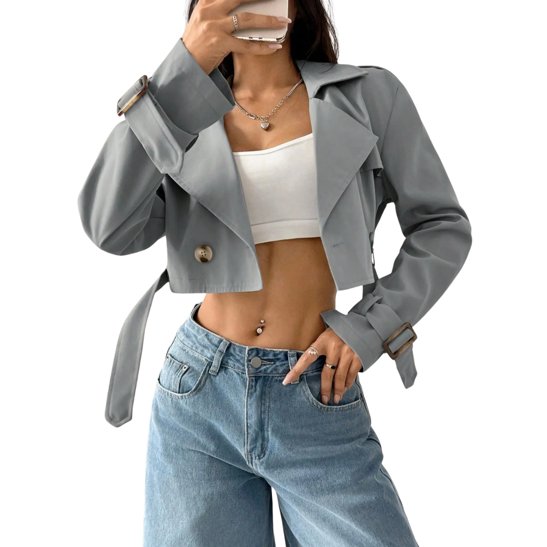 Lapel Belted Cuff Cropped Jacket 3