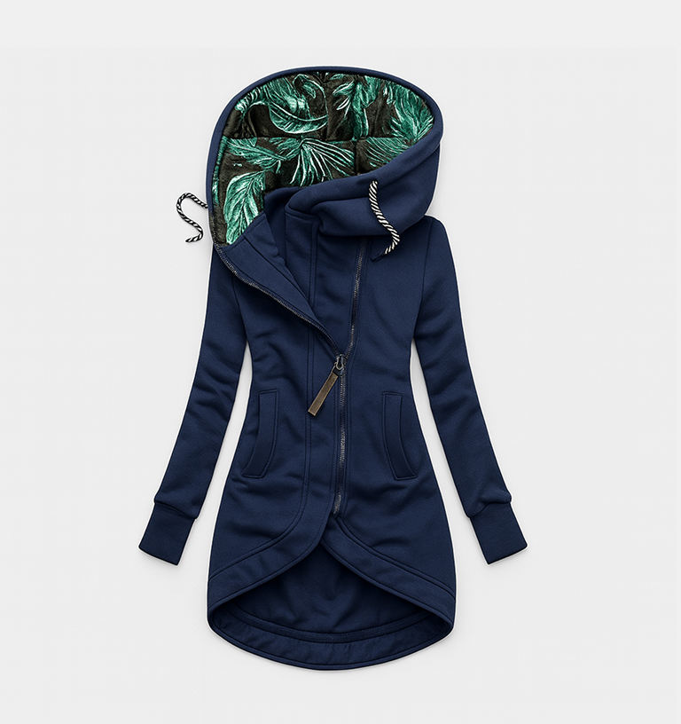 Hooded Asymmetric Zip High Low Longline Fleece Jacket 2
